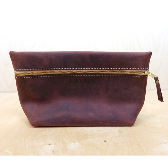 Personalized Leather Toiletry Bag (Embossed with "LAURA") - Picture 6 of 7
